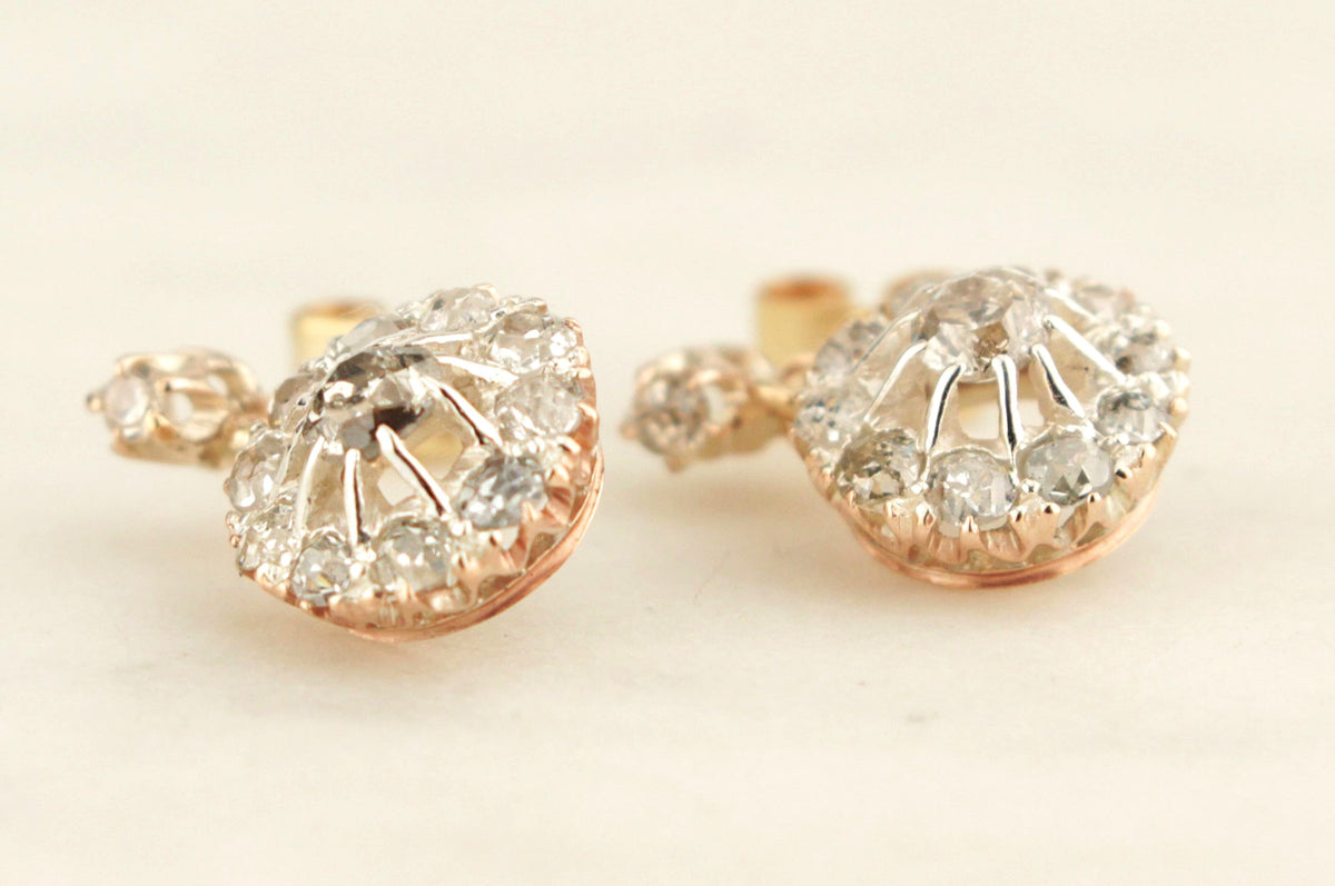 ANTIQUE EDWARDIAN c1910 .80ct DIAMOND EARRINGS 9ct GOLD