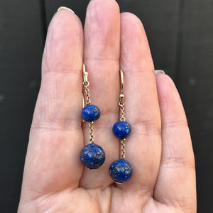 VINTAGE BLUE/COPPER GLASS EARRINGS ON 9ct YELLOW GOLD