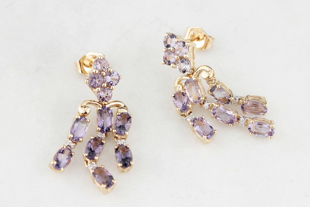 TANZANITE &amp; DIAMOND CHANDELIER EARRINGS 9ct GOLD