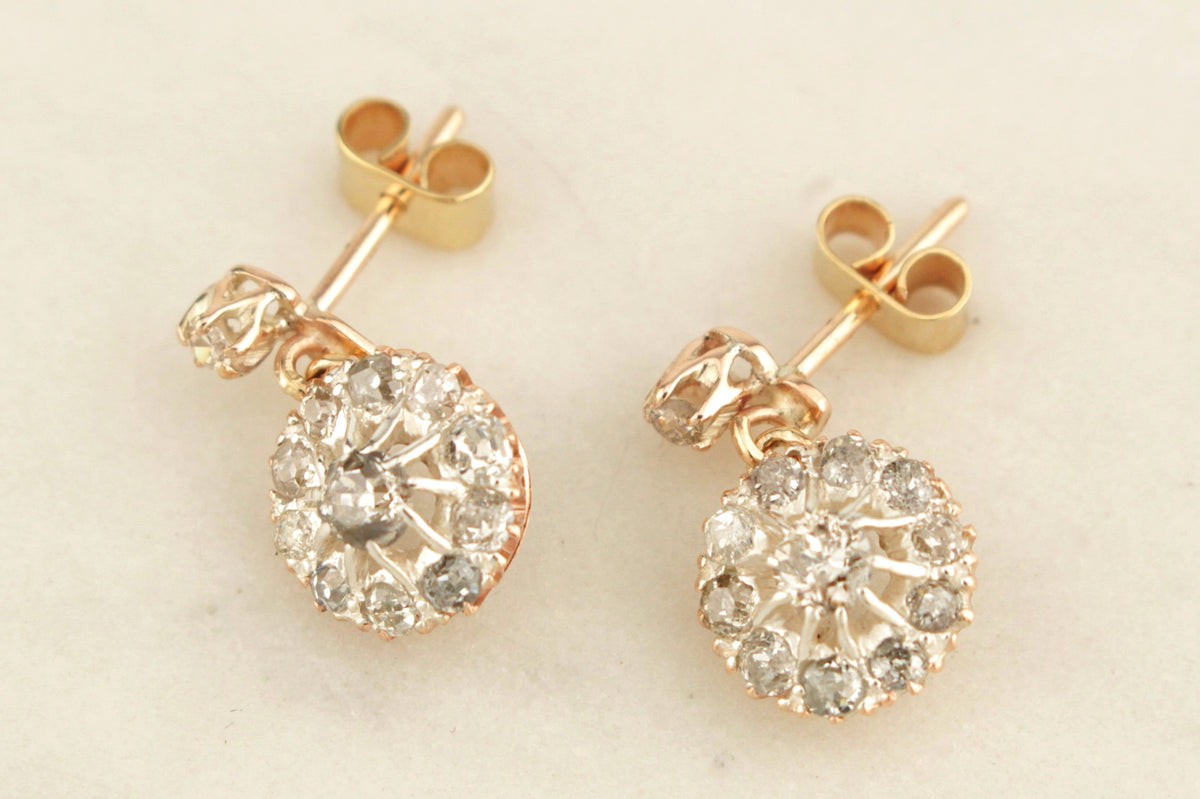 ANTIQUE EDWARDIAN c1910 .80ct DIAMOND EARRINGS 9ct GOLD