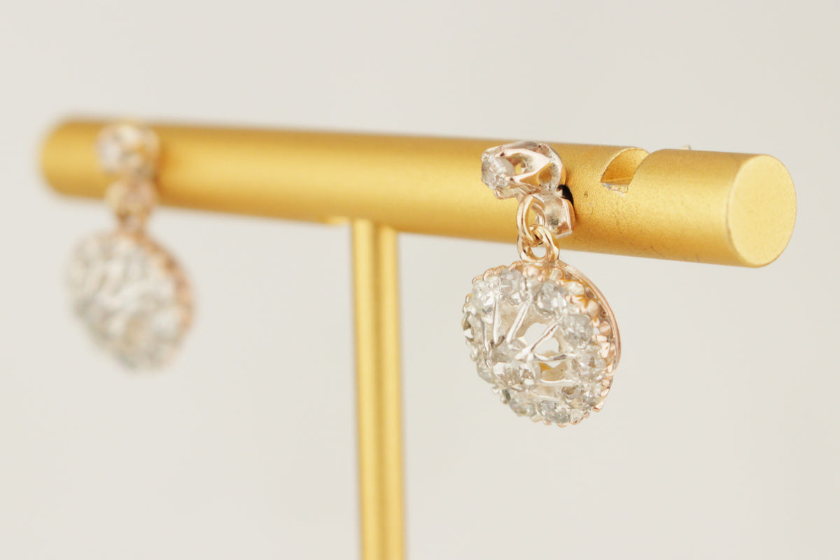 ANTIQUE EDWARDIAN c1910 .80ct DIAMOND EARRINGS 9ct GOLD