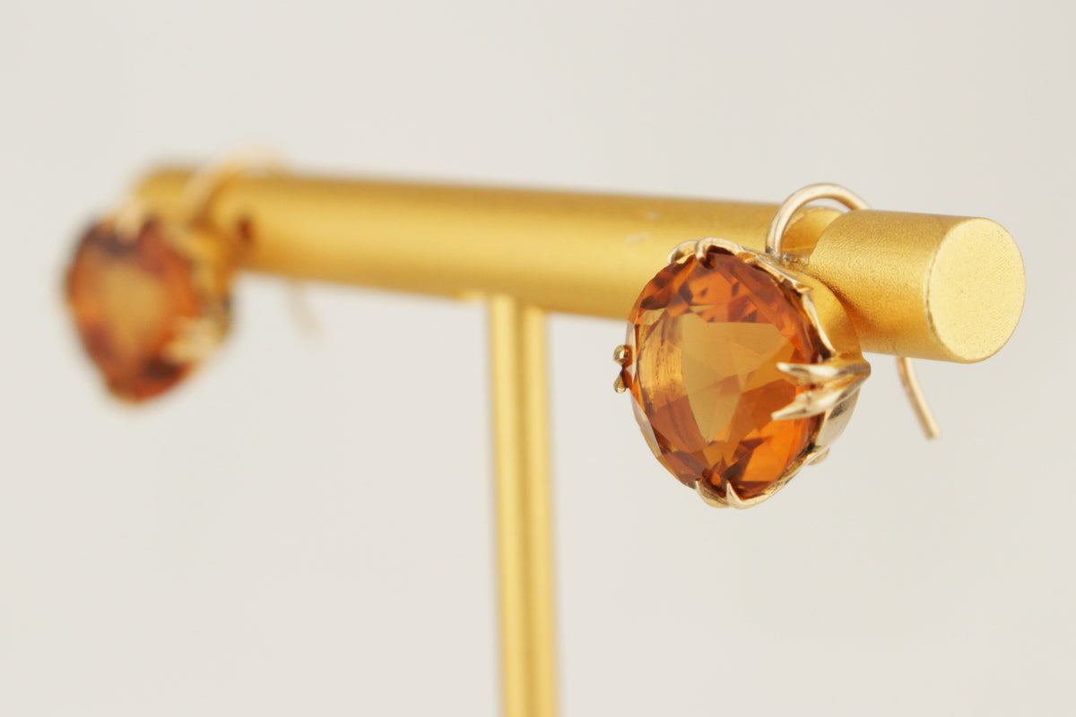ANTIQUE EDWARDIAN c1910 CITRINE EARRINGS 9ct GOLD