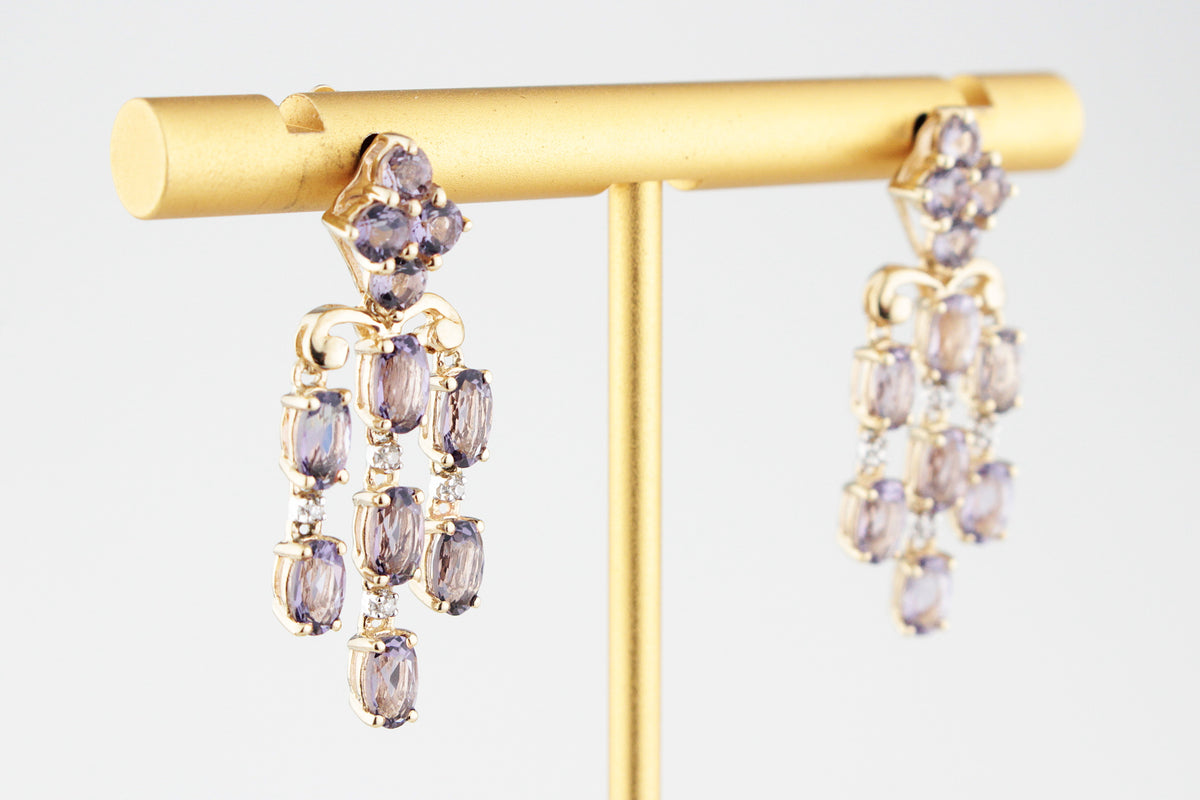 TANZANITE &amp; DIAMOND CHANDELIER EARRINGS 9ct GOLD