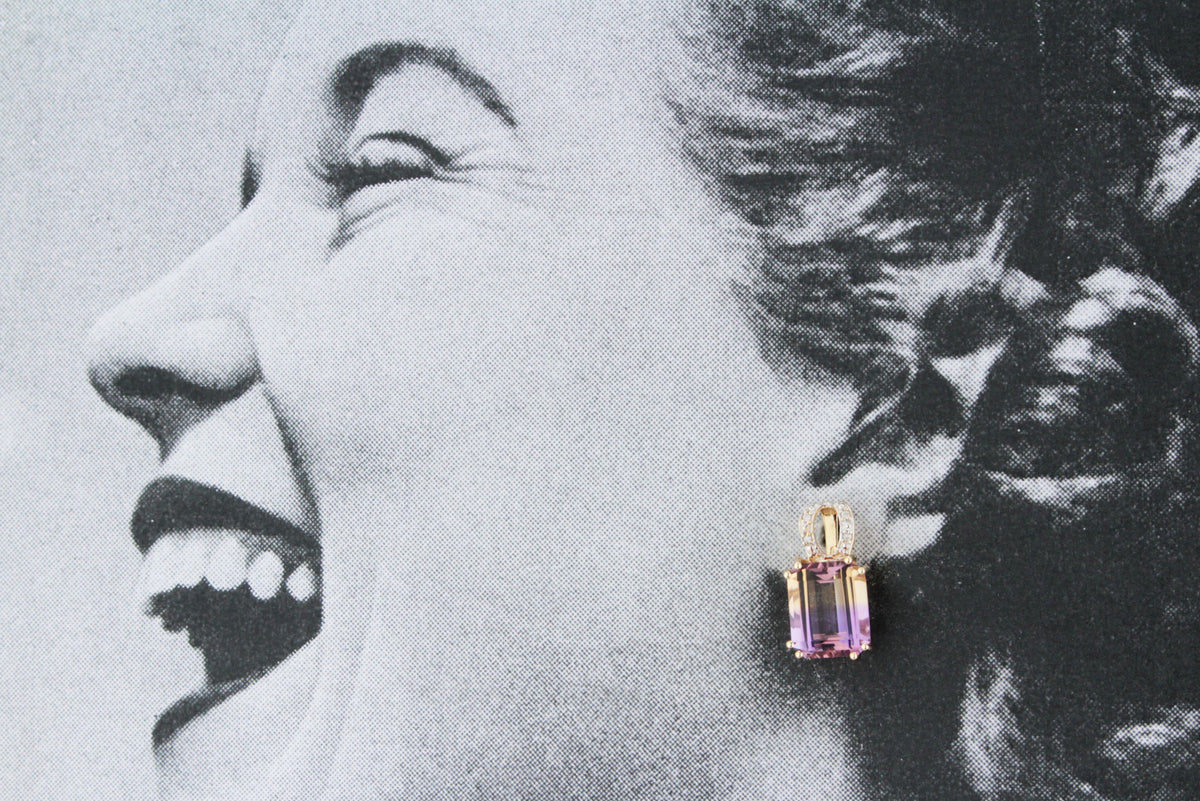 MODERN 10.20ct AMETRINE &amp; DIAMOND EARRINGS 9ct GOLD