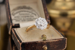 VINTAGE EDWARDIAN STYLE .70ct DIAMOND DAISY CLUSTER RING ON 18ct YELLOW & WHITE GOLD