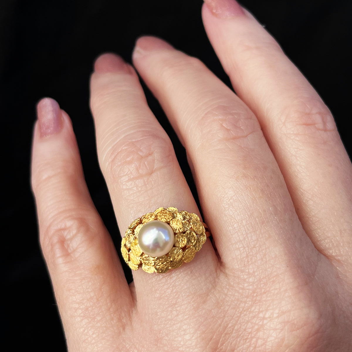 VINTAGE MID-CENTURY PEARL RING 18ct YELLOW GOLD