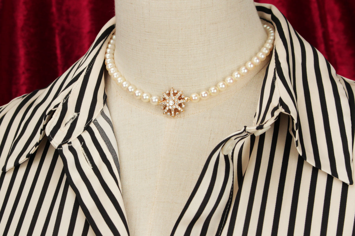 LATE ART DECO c1940 AKOYA PEARL STRAND DIAMOND CLOSURE 14ct ROSE GOLD