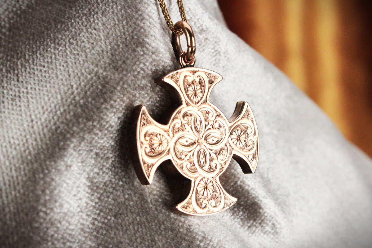 ANTIQUE VICTORIAN c1850 CROSS LOCKET PENDANT 9ct GOLD