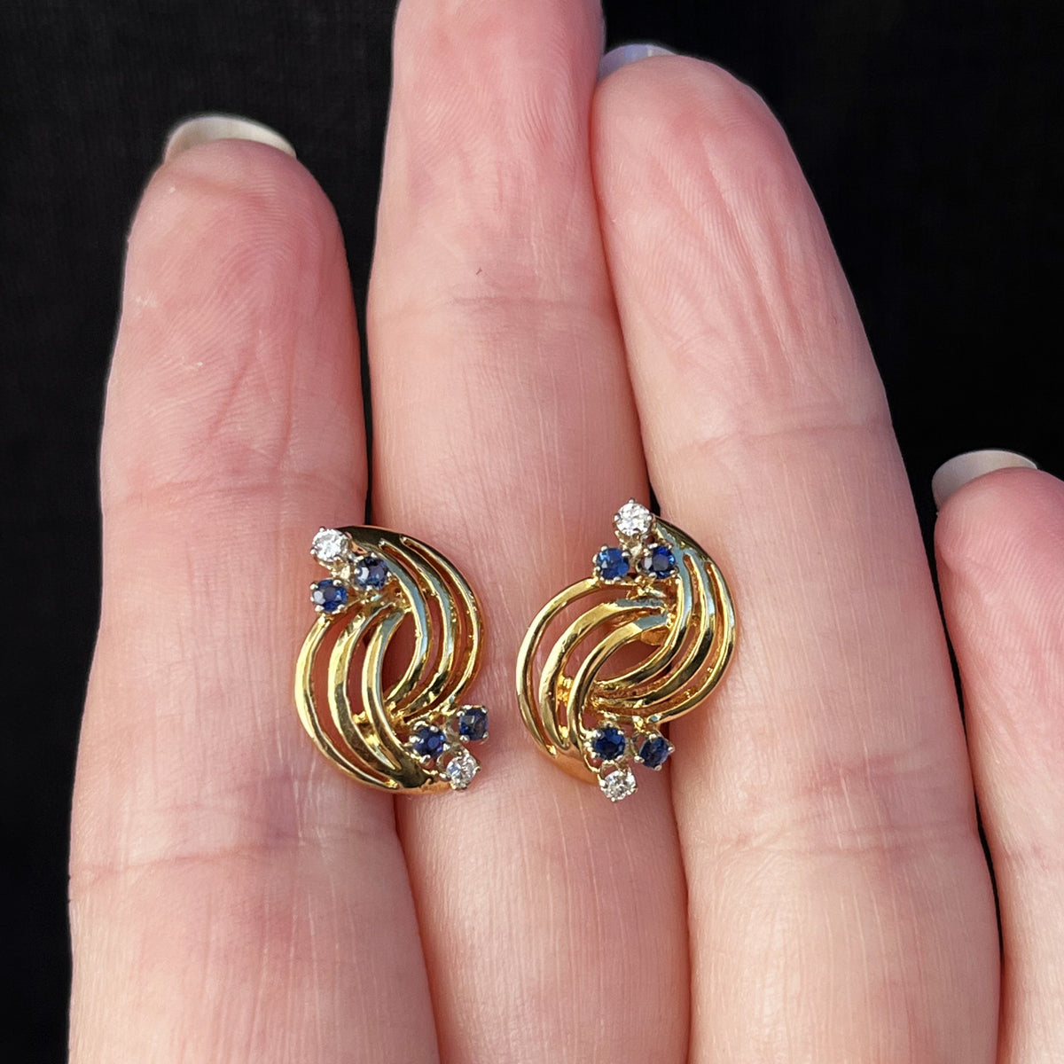 VINTAGE SAPPHIRE &amp; DIAMOND EARRINGS 18ct GOLD