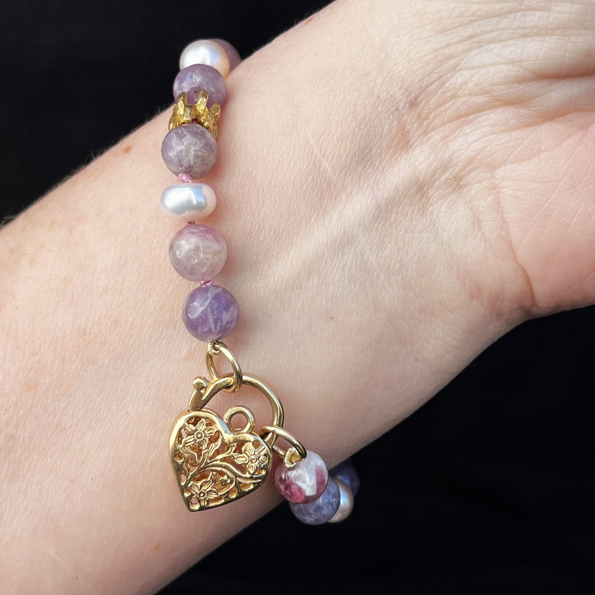 TOURMALINE &amp; PEARL BRACELET 14ct GOLD