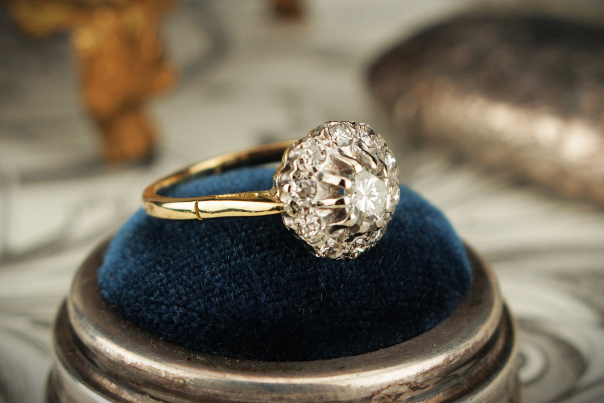 ART DECO c1930 .72ct DIAMOND CLUSTER RING 18ct GOLD