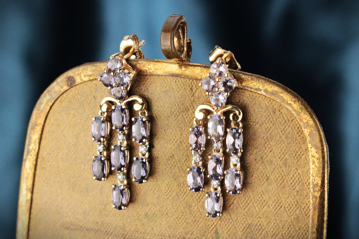 TANZANITE &amp; DIAMOND CHANDELIER EARRINGS 9ct GOLD