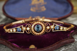 ANTIQUE EDWARDIAN c1900 SAPPHIRE & PEARL BRACLET 15ct GOLD