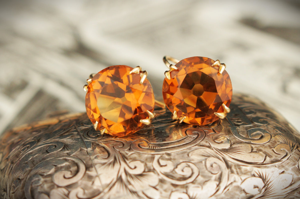 ANTIQUE EDWARDIAN c1910 CITRINE EARRINGS 9ct GOLD