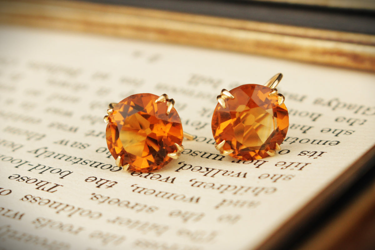 ANTIQUE EDWARDIAN c1910 CITRINE EARRINGS 9ct GOLD