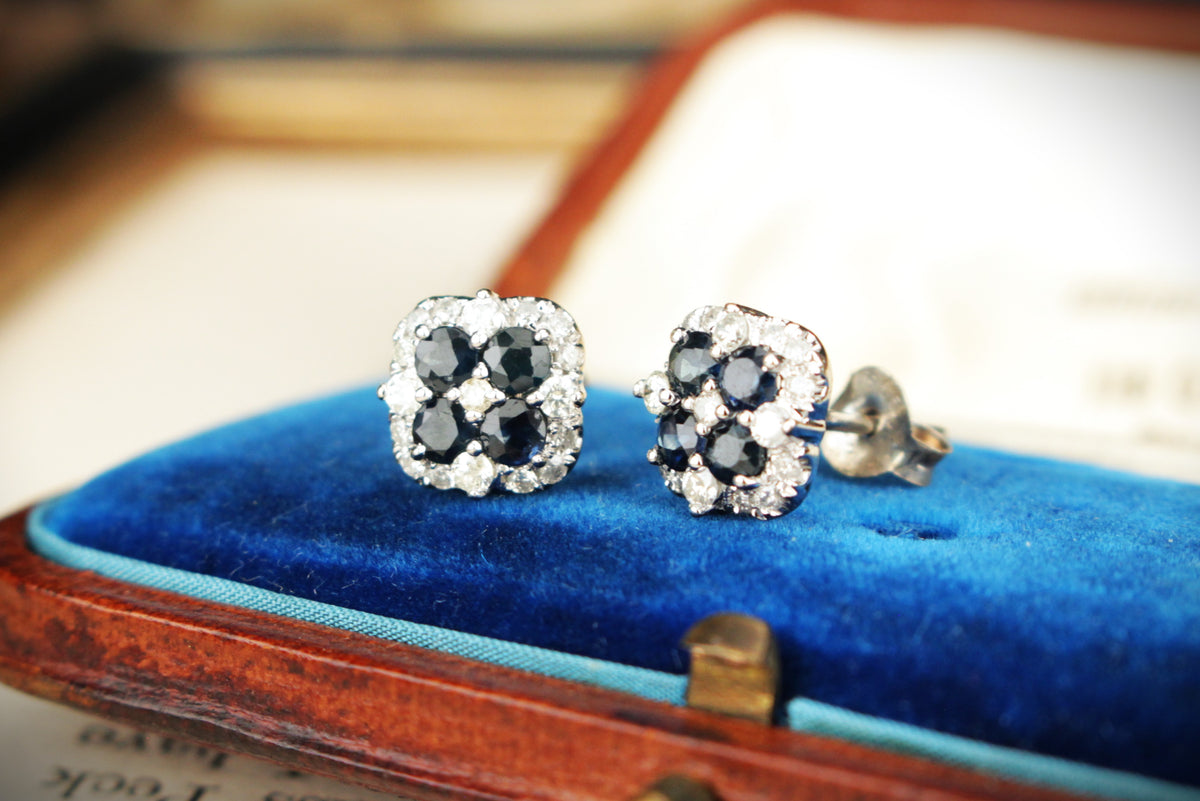 SAPPHIRE &amp; DIAMOND EARRINGS 14ct WHITE GOLD