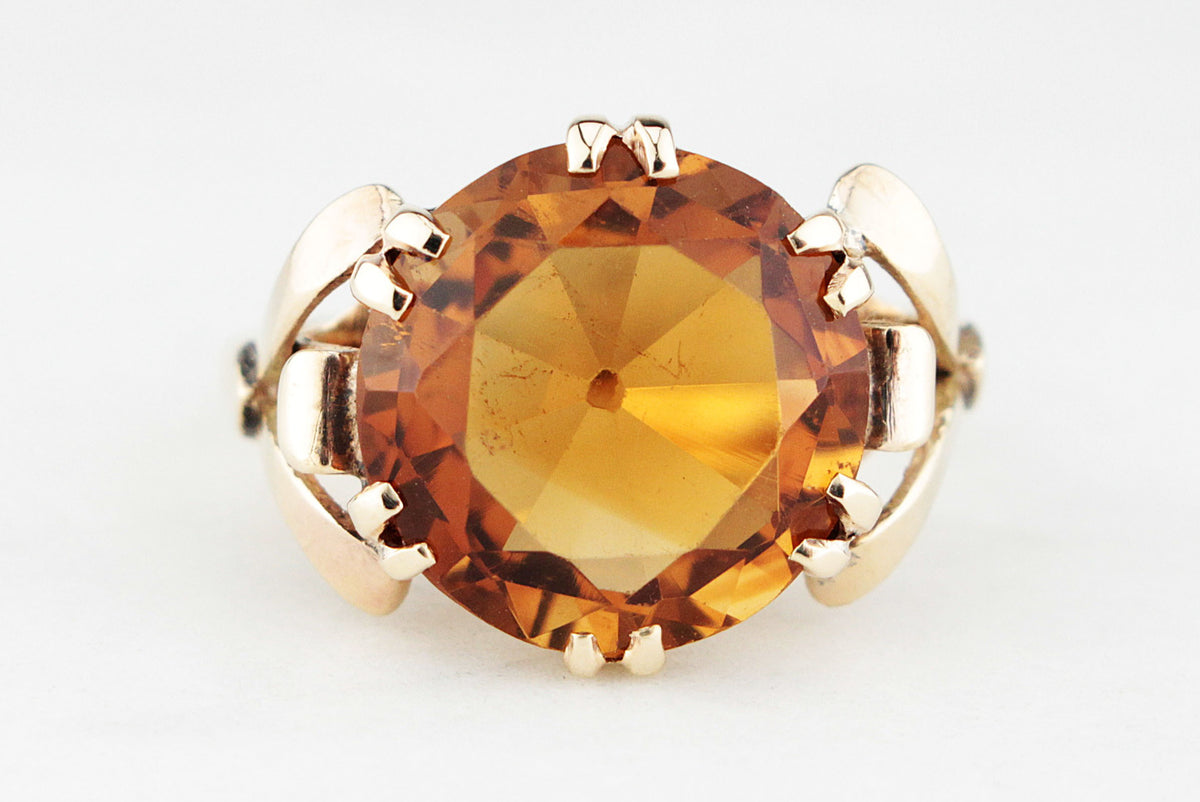 VINTAGE c1940s 5ct MANDARIN CITRINE COCKTAIL RING 9ct GOLD