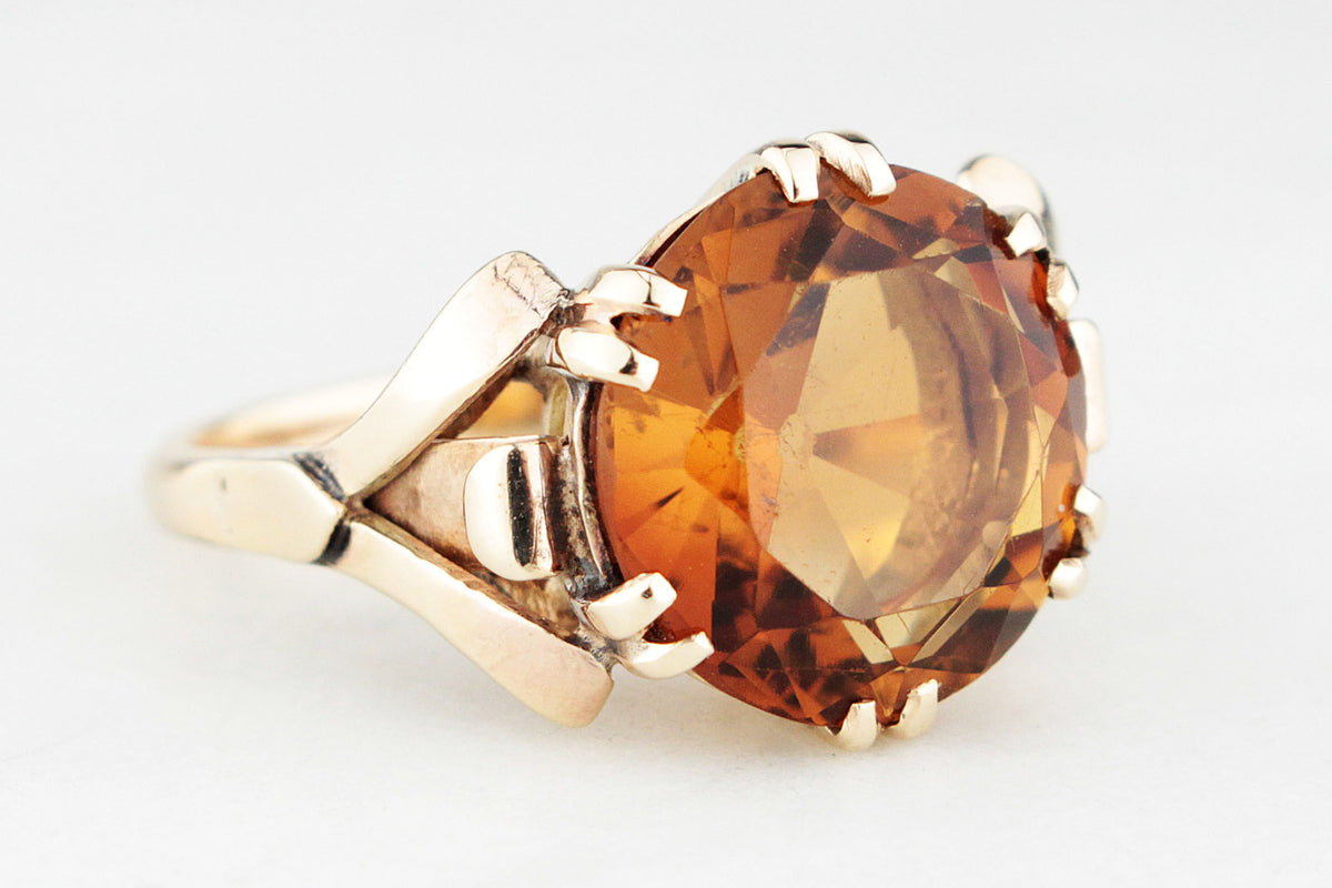 VINTAGE c1940s 5ct MANDARIN CITRINE COCKTAIL RING 9ct GOLD