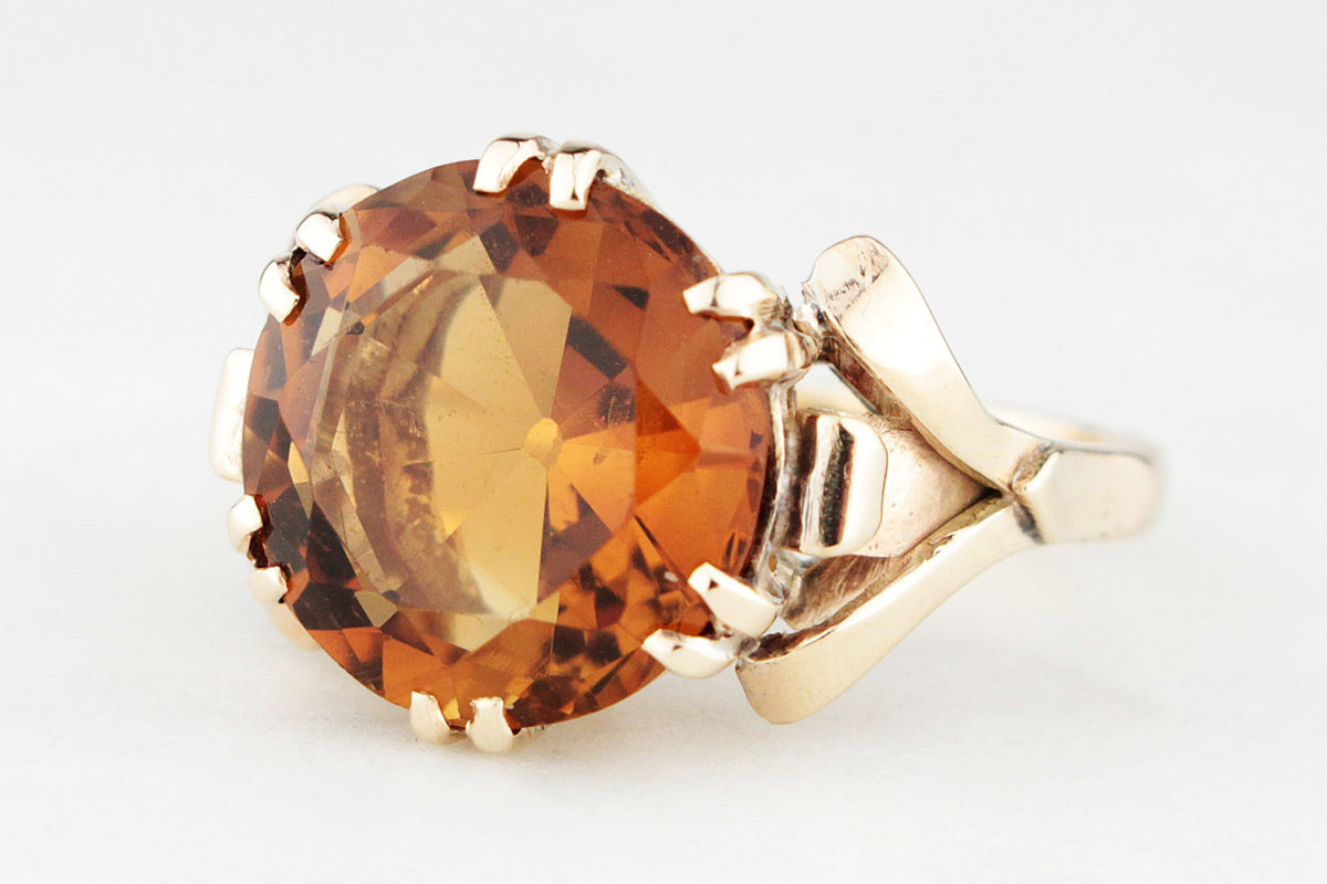VINTAGE c1940s 5ct MANDARIN CITRINE COCKTAIL RING 9ct GOLD