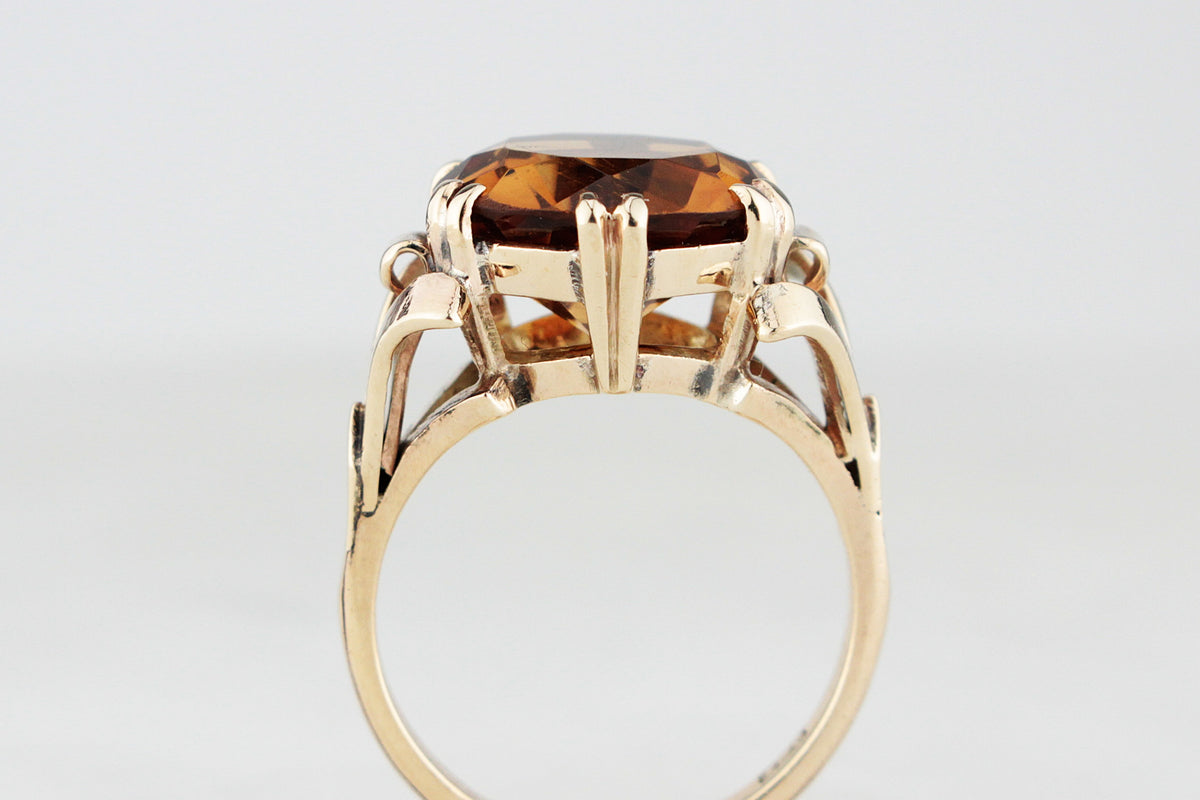 VINTAGE c1940s 5ct MANDARIN CITRINE COCKTAIL RING 9ct GOLD