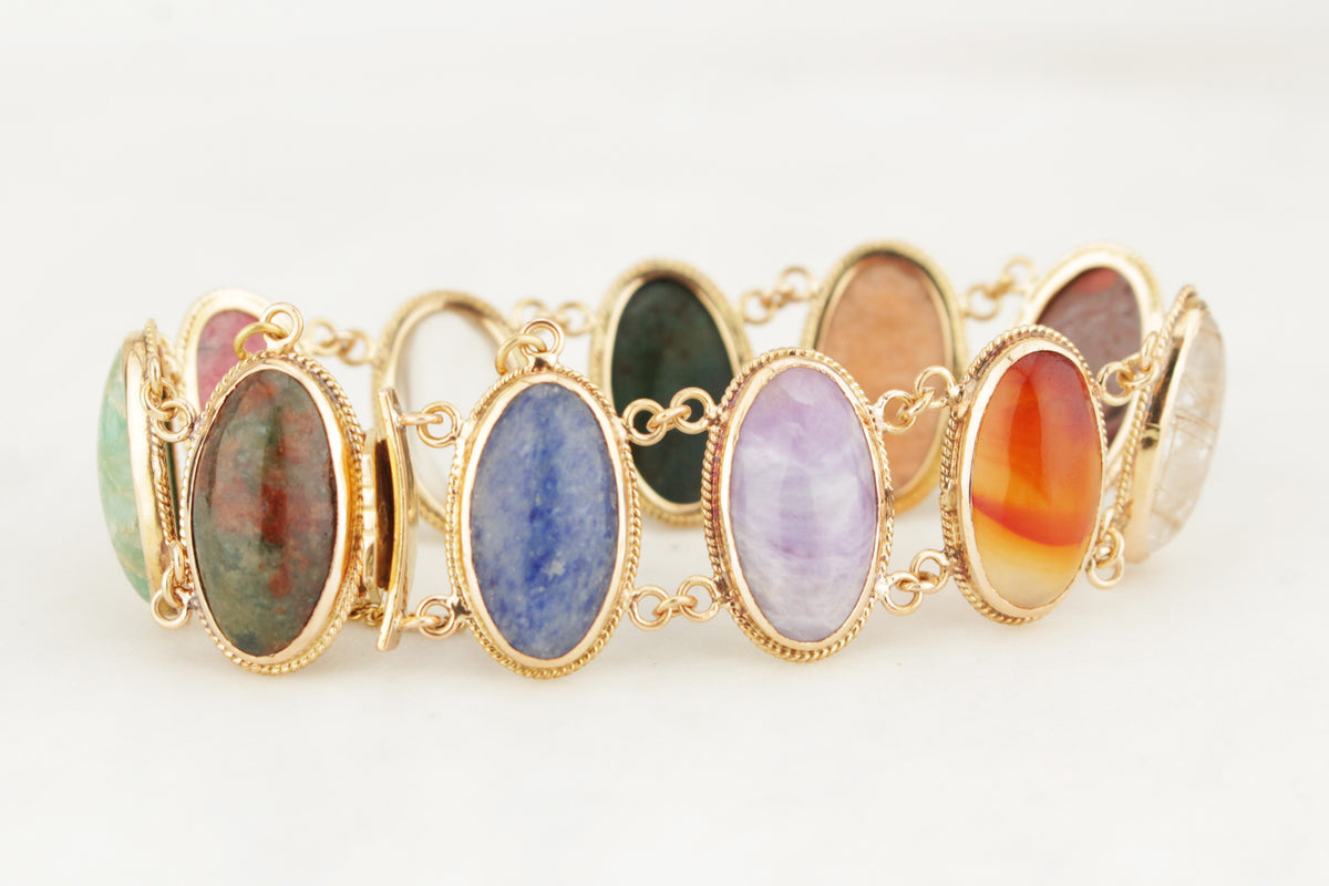 ANTIQUE EDWARDIAN c1910 GEMSTONE BRACELET 18ct GOLD