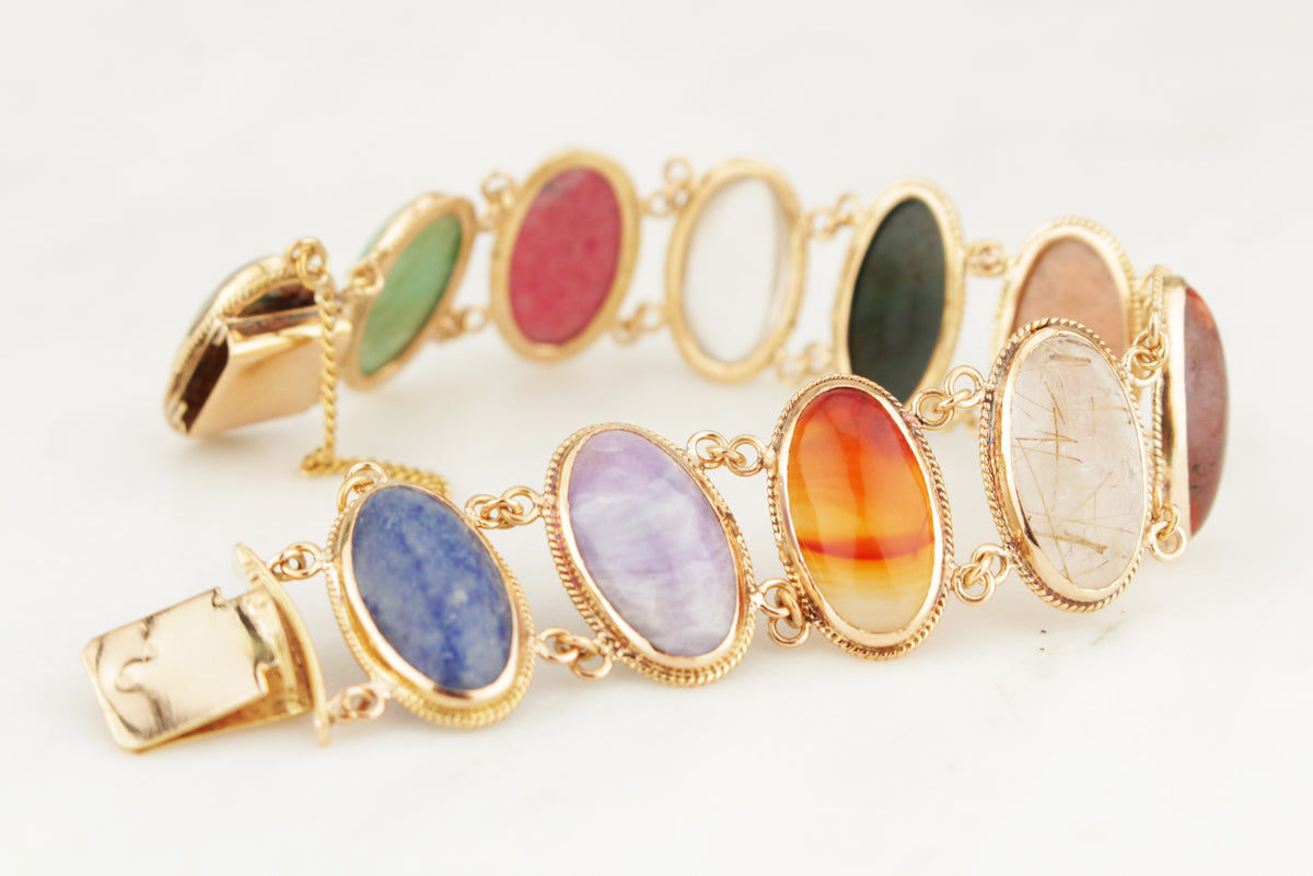 ANTIQUE EDWARDIAN c1910 GEMSTONE BRACELET 18ct GOLD