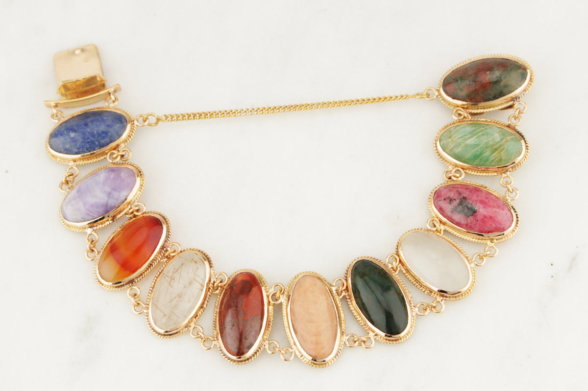 ANTIQUE EDWARDIAN c1910 GEMSTONE BRACELET 18ct GOLD