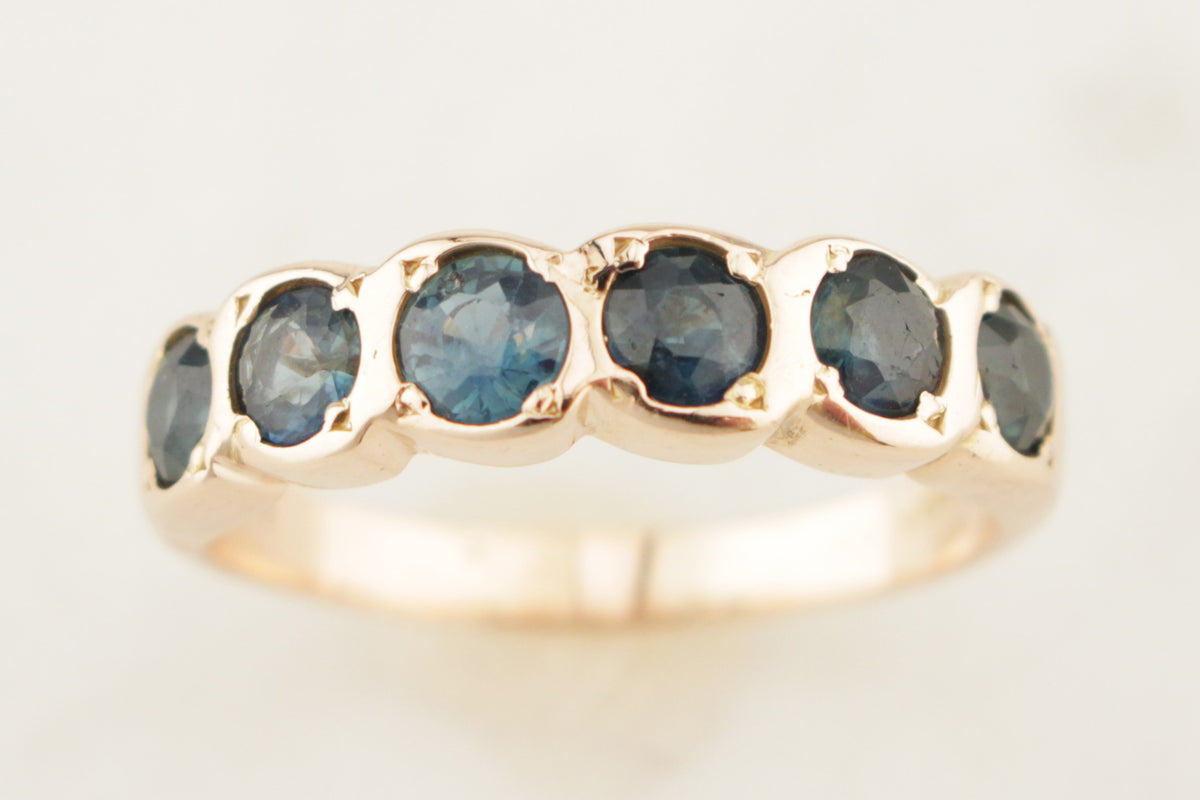 VINTAGE ESTATE SAPPHIRE HALF HOOP 9ct YELLOW GOLD