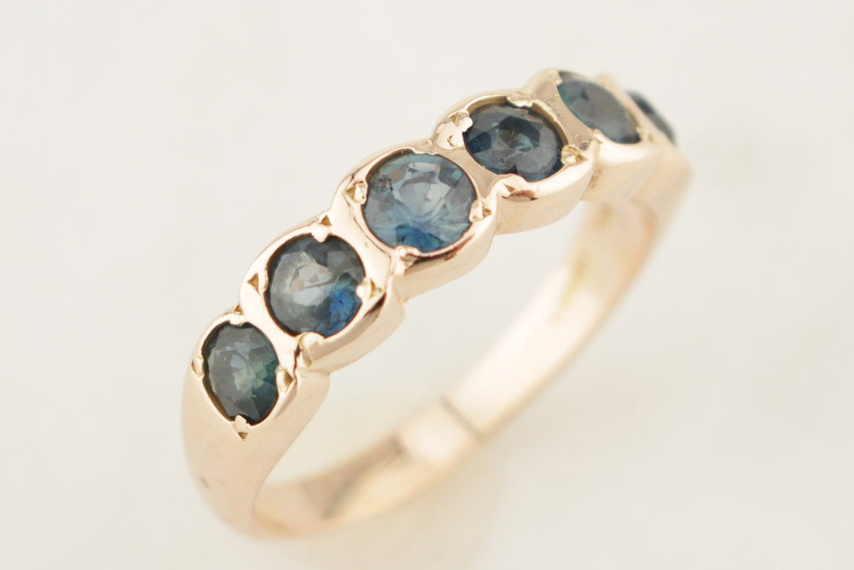 VINTAGE ESTATE SAPPHIRE HALF HOOP 9ct YELLOW GOLD