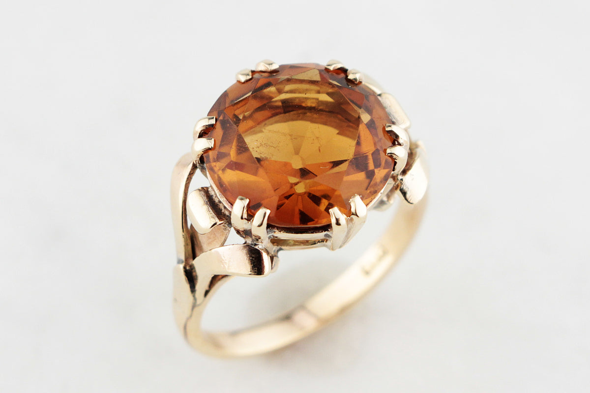 VINTAGE c1940s 5ct MANDARIN CITRINE COCKTAIL RING 9ct GOLD