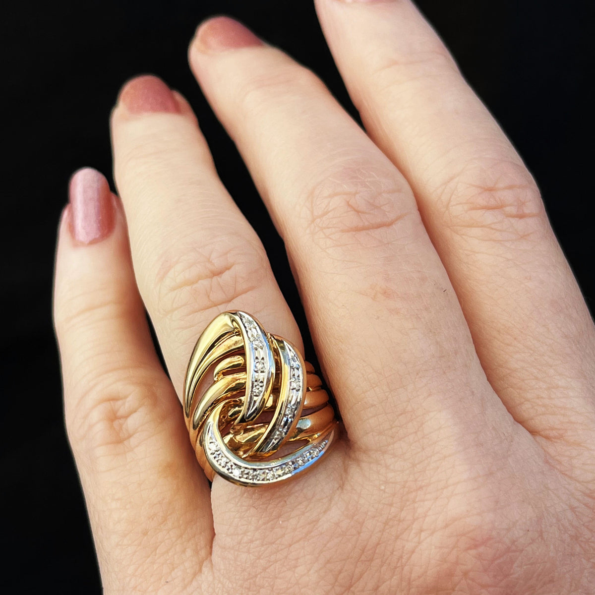 VINTAGE c1940’s DIAMOND COCKTAIL RING 18ct YELLOW GOLD &amp; PLATINUM