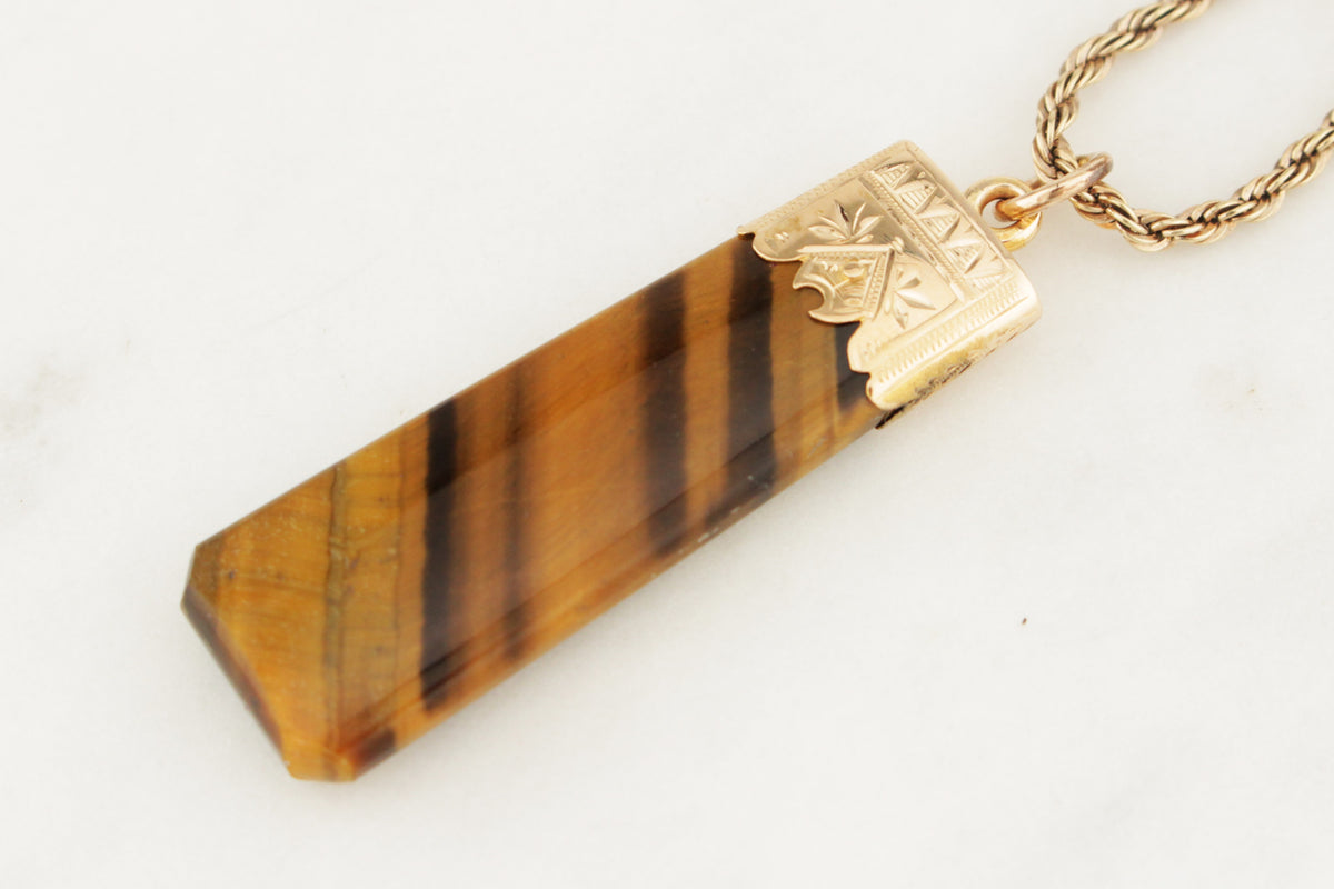 ANTIQUE EDWARDIAN c1900 15ct CHATOYANT TIGER’S EYE FOB PENDANT