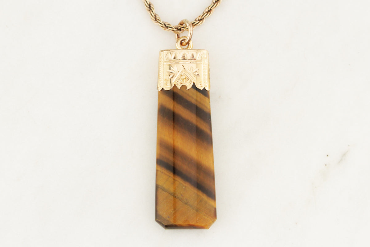 ANTIQUE EDWARDIAN c1900 15ct CHATOYANT TIGER’S EYE FOB PENDANT
