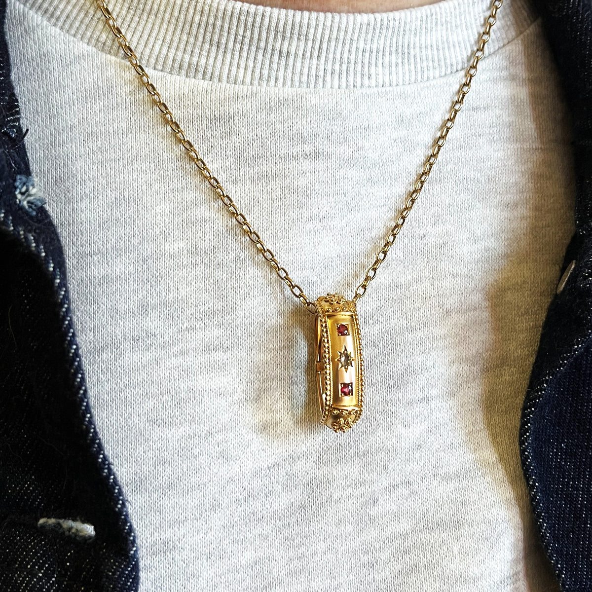 ANTIQUE EDWARDIAN DIAMOND &amp; GARNET SCARF CLIP 9ct GOLD