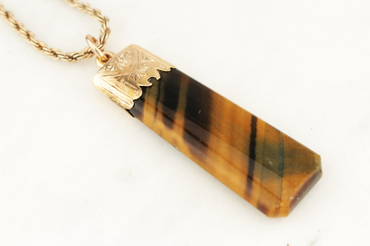ANTIQUE EDWARDIAN c1900 15ct CHATOYANT TIGER’S EYE FOB PENDANT