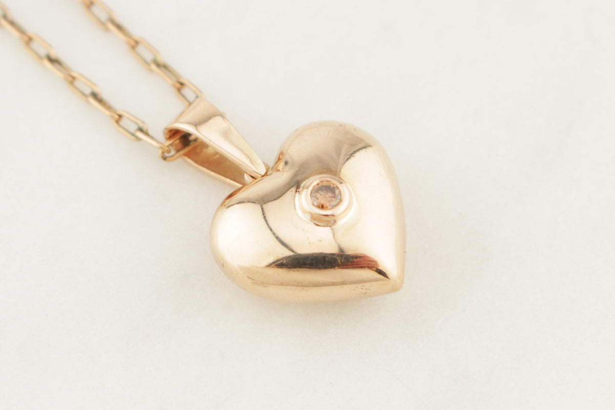 VINTAGE CHAMPAGNE DIAMOND HEART PENDANT 9ct GOLD