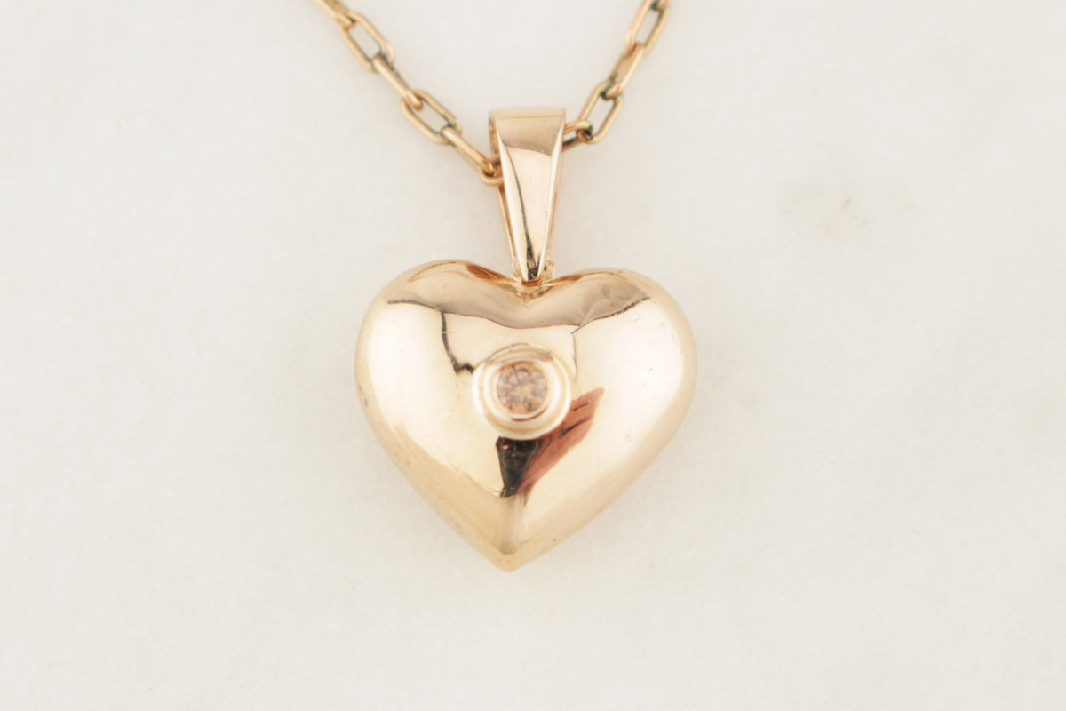 VINTAGE CHAMPAGNE DIAMOND HEART PENDANT 9ct GOLD