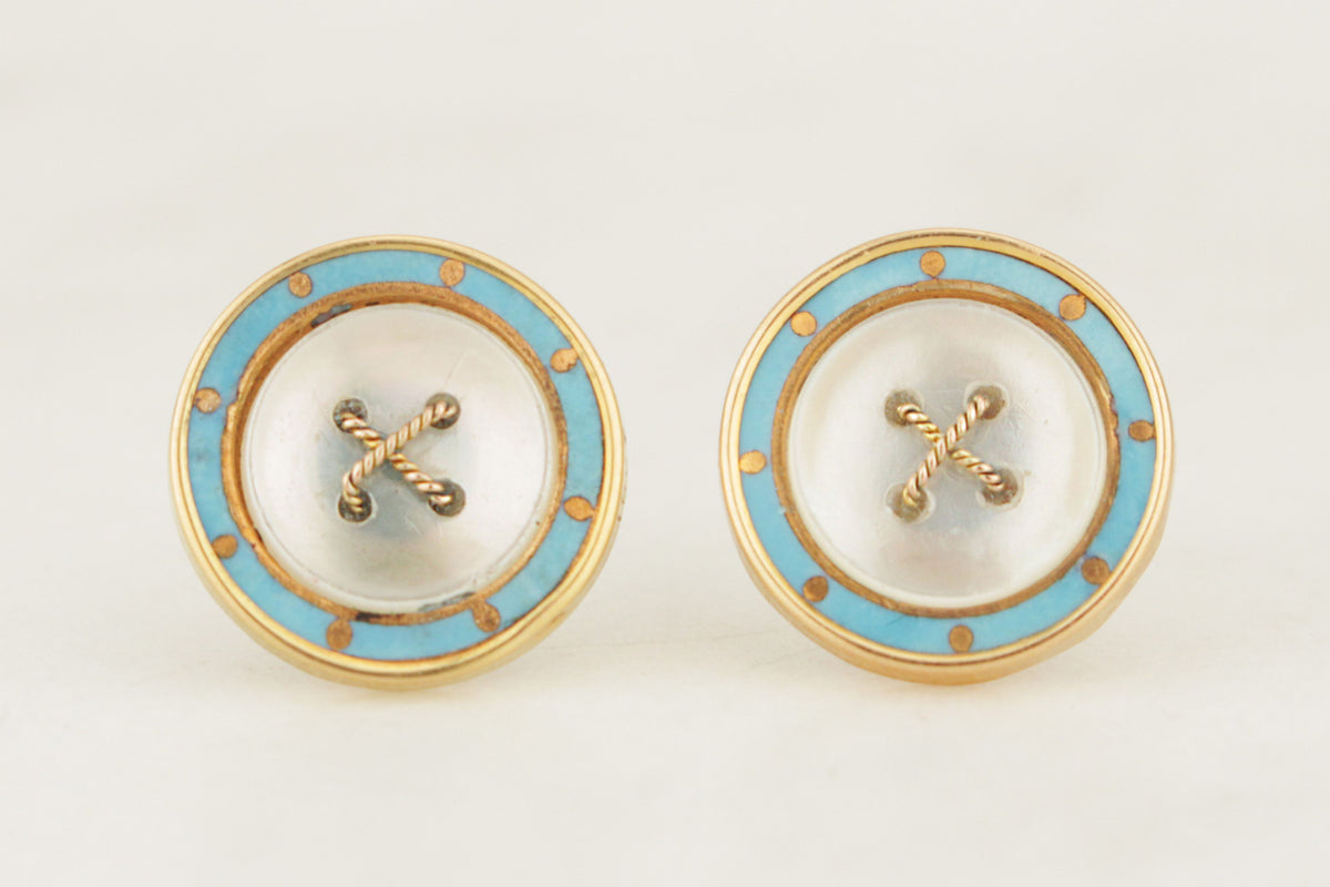 ANTIQUE ENAMEL &amp; MOTHER OF PEARL EARRINGS 18ct GOLD