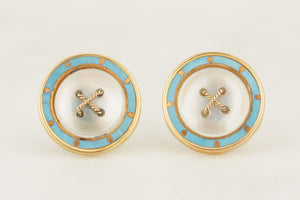 ANTIQUE ENAMEL & MOTHER OF PEARL EARRINGS 18ct GOLD