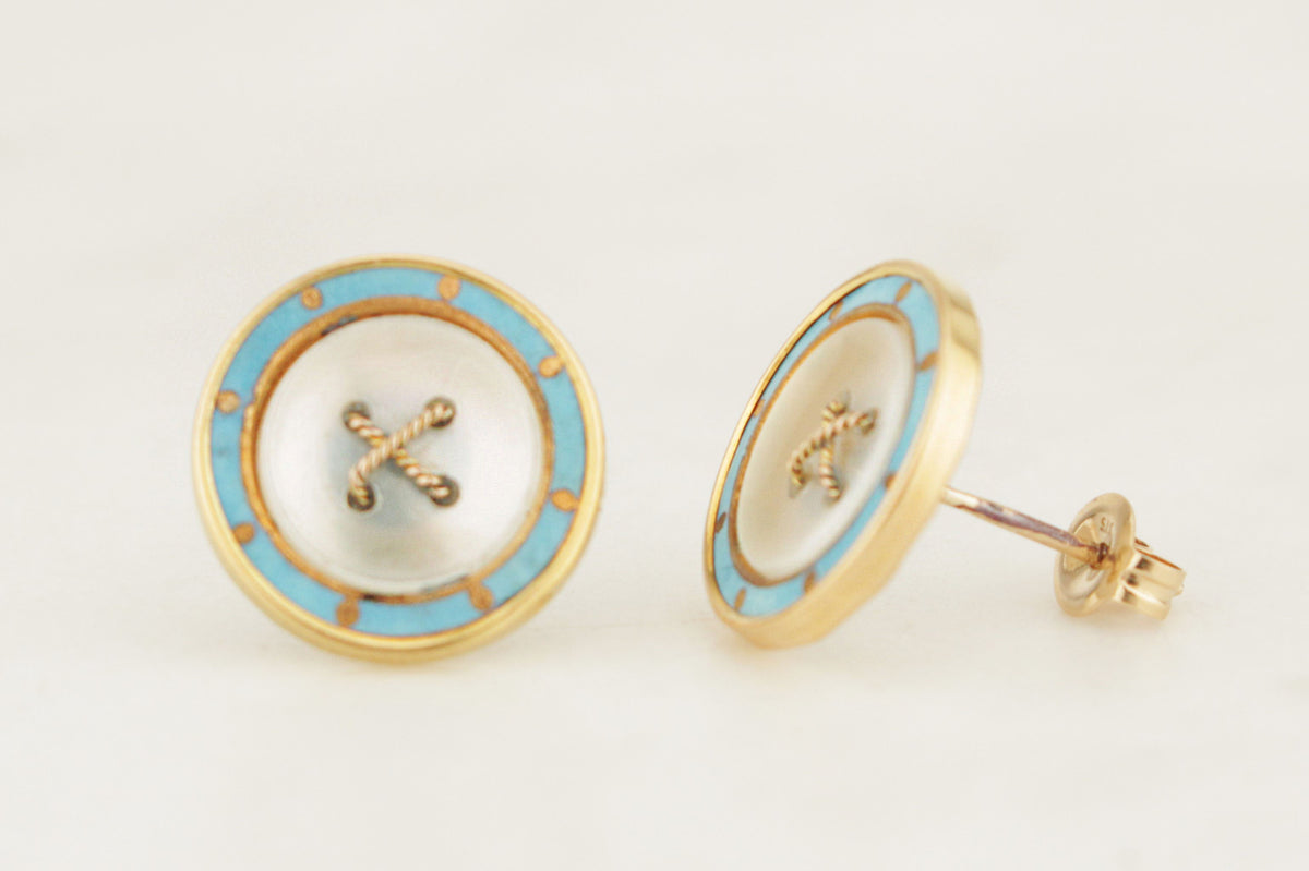 ANTIQUE ENAMEL &amp; MOTHER OF PEARL EARRINGS 18ct GOLD
