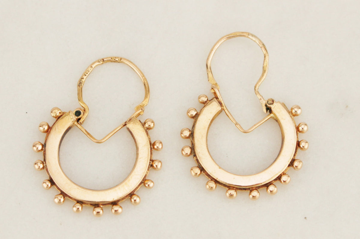 ANTIQUE VICTORIAN 1896  BEAD HOOP EARRINGS 18ct GOLD
