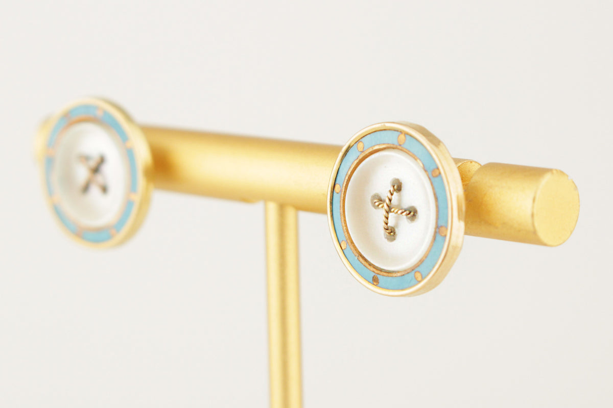 ANTIQUE ENAMEL &amp; MOTHER OF PEARL EARRINGS 18ct GOLD