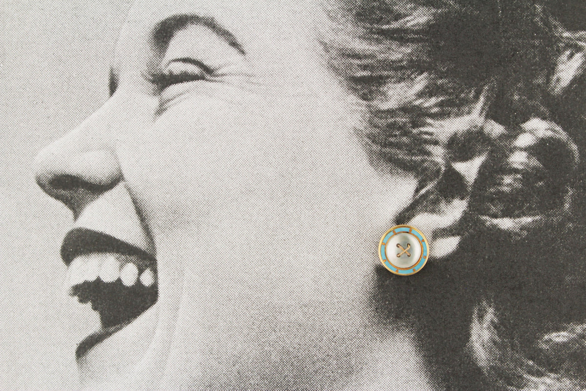 ANTIQUE ENAMEL &amp; MOTHER OF PEARL EARRINGS 18ct GOLD