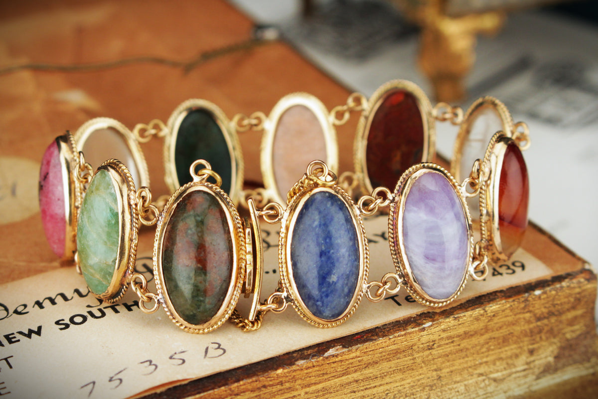 ANTIQUE EDWARDIAN c1910 GEMSTONE BRACELET 18ct GOLD