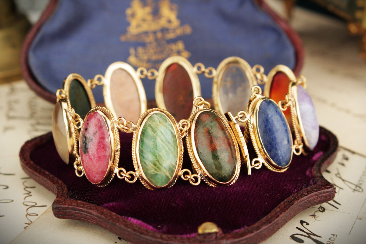 ANTIQUE EDWARDIAN c1910 GEMSTONE BRACELET 18ct GOLD