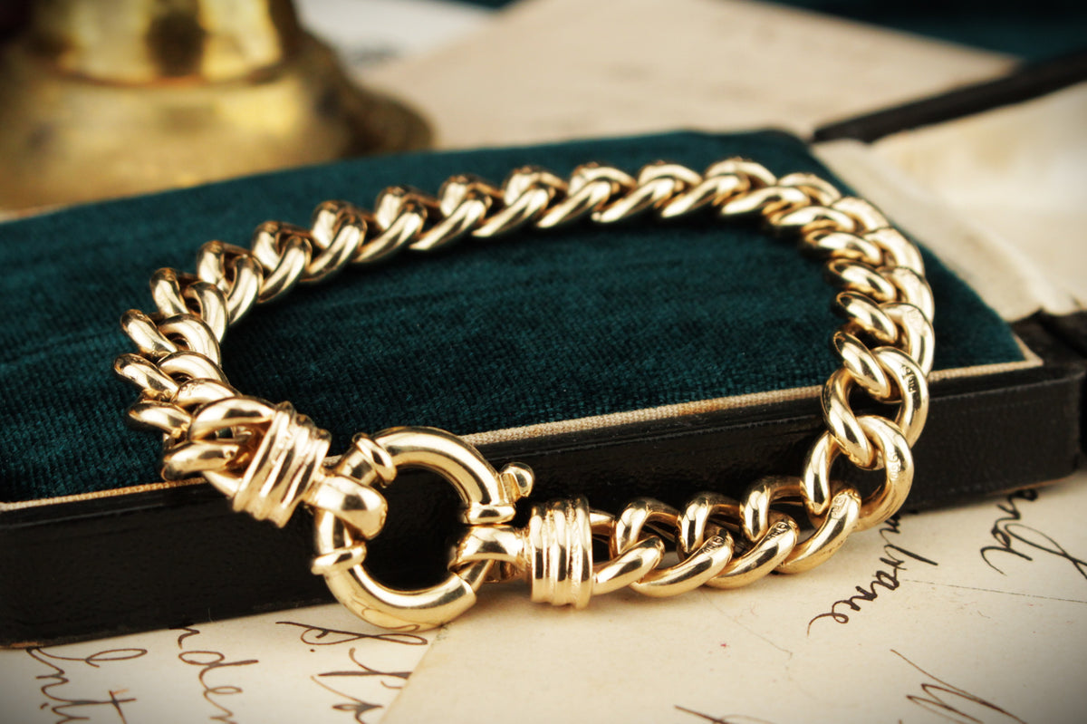 ANTIQUE EDWARDIAN c1900 9ct GOLD CURB LINK BRACELET