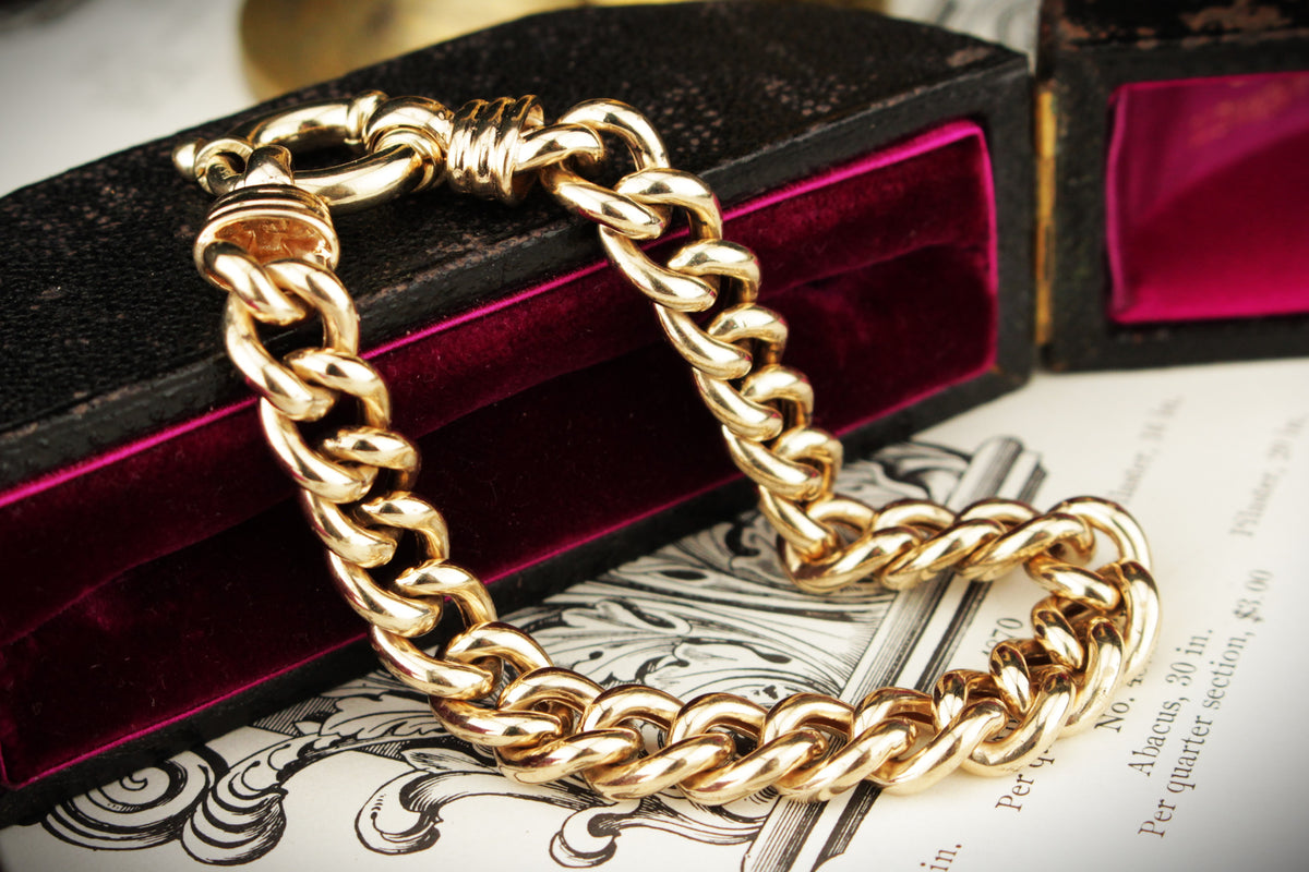 ANTIQUE EDWARDIAN c1900 9ct GOLD CURB LINK BRACELET