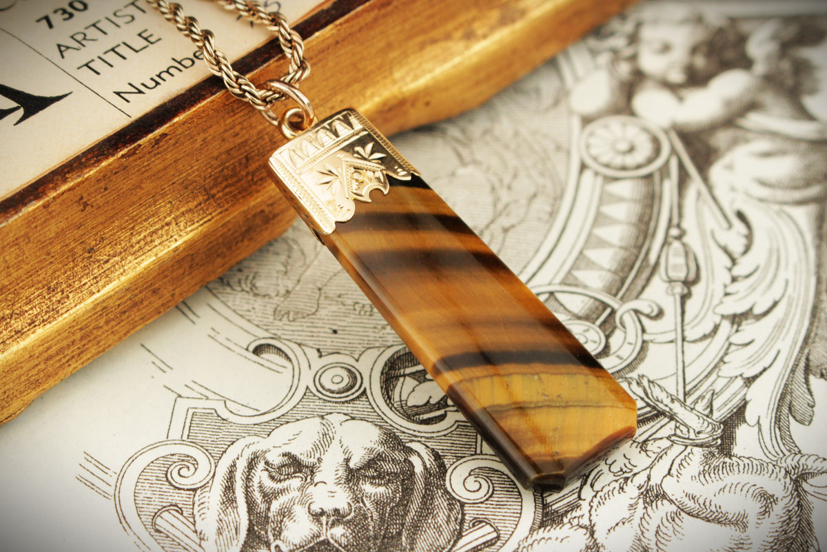 ANTIQUE EDWARDIAN c1900 15ct CHATOYANT TIGER’S EYE FOB PENDANT