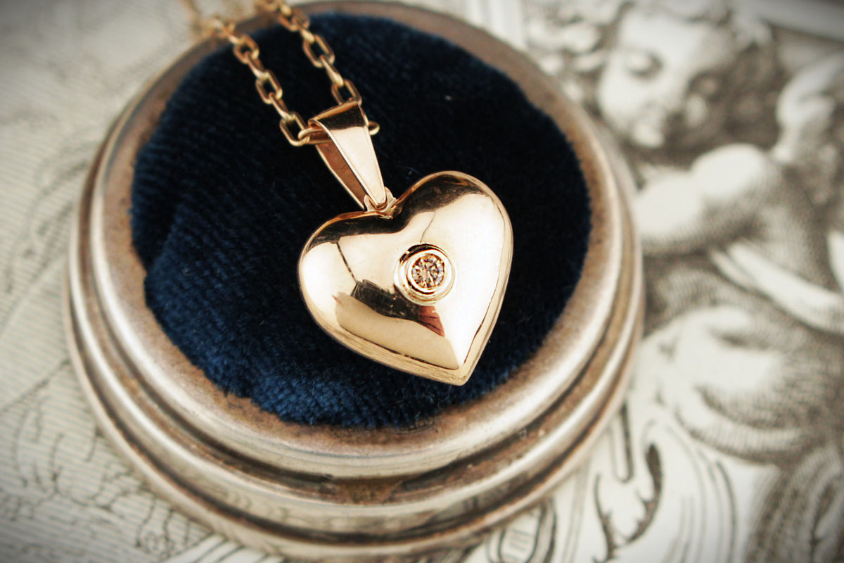 VINTAGE CHAMPAGNE DIAMOND HEART PENDANT 9ct GOLD