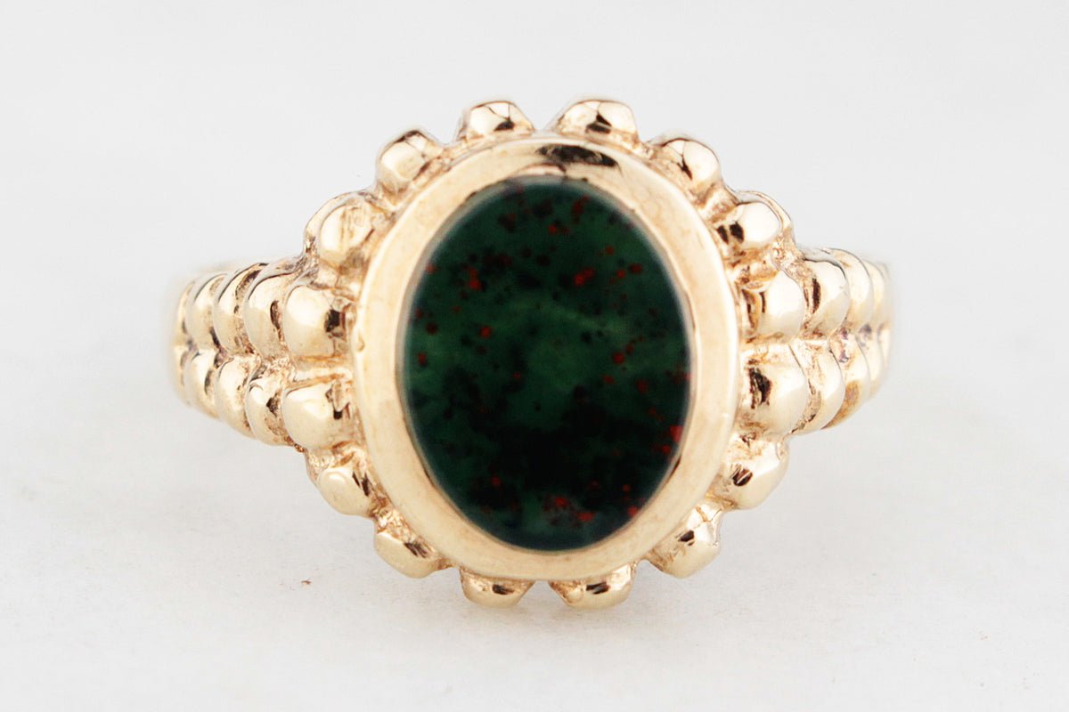 RETRO ANTIQUE STYLE BLOODSTONE RING 9ct GOLD